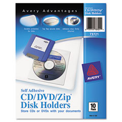 Self-Adhesive Media Pockets, 10/Pack - HOLDER,CD/DVD