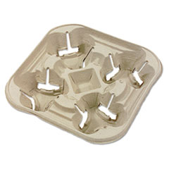 StrongHolder Molded Fiber Cup Tray, 8-22oz, Four Cups -