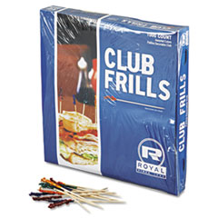 Club Cellophane-Frill Wood Picks, 4&quot;, Assorted - C-CLUB