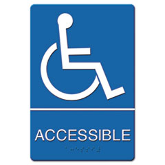 ADA Sign Wheelchair
Accessible, Tactile
Symbol/Braille, Plastic, 6x9,
Blue/White - 6X9 ADA SIGN,
ACCESSI-BL/WE