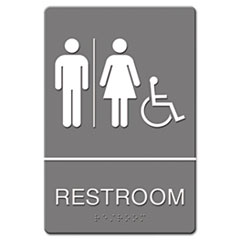 ADA Sign, Restroom/Wheelchair
Accessible Tactile Symbol,
Plastic, 6x9,Gray/White - 6X9
ADA SIGN,
RESTROOHANDICAP-GY/WE