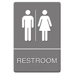 ADA Sign Restroom Symbol
Tactile Graphic, Plastic, 6 x
9, Gray - 6X9 ADA SIGN,
RESTROO-GY/WE