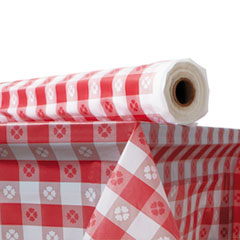 Plastic Table Cover, 40&quot; x 300 ft Roll, Red Gingham -