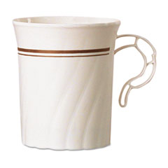 Masterpiece Plastic Mugs, 8 oz., Ivory with Gold Print,