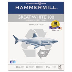 Great White 100 Recycled Copy Paper, 20lb, 8-1/2 x 11,