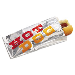 Foil Hot Dog Bags, 3 1/2w x 1 1/2d x 8 1/2h, White &quot;HOT