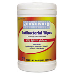 Antibacterial Wipes, 8 x 5
2/5, Fresh Scent -
WIPES,ANITBAC,HAND,75SH
