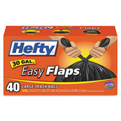 Easy Flaps Trash Bags, 30gal, Black, 40/Box - C-HEFTY OUTDR