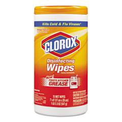 Disinfecting Wipes, 7 x 8,
Orange Fusion, 75/Canister -
C-CLOROX DISINFECTING WIPES
KITCHEN ORANGE 6/75CT