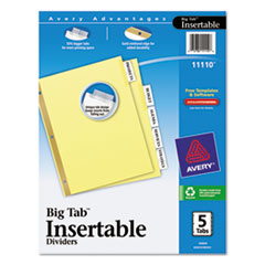 WorkSaver Big Tab Reinforced Dividers w/Clear Tabs, 5-Tab,