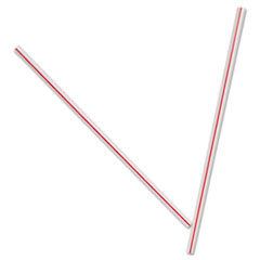Unwrapped Hollow Stir-Straws, 5&quot;, Plastic, White/Red -