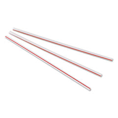 Unwrapped Hollow Stir-Straws, 5 1/2&quot;, Plastic, White/Red -
