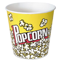 Paper Popcorn Bucket, 85 oz, Popcorn Design, 15/Pack - DBL