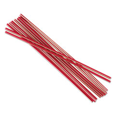 Unwrapped Cocktail Straws, 8&quot;, Plastic, Red w/White
