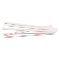 Jumbo Straws, 10 1/4&quot;, Plastic, White w/Red Stripe,