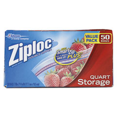 Double Zipper Storage Bags, 9
3/5 x 8 1/2, 1 qt, 1.75mil -
ZIPLOC STORAGE BAGSQUART
9/50CT