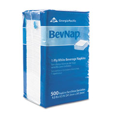 Beverage Napkins, 1-Ply, 9-1/2 x 9-1/2, White -